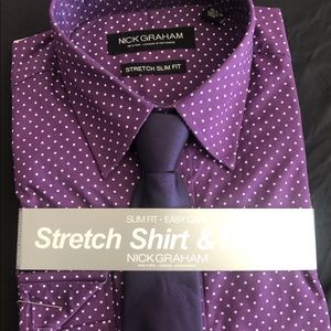 Stretch slim shirt & tie set  purple